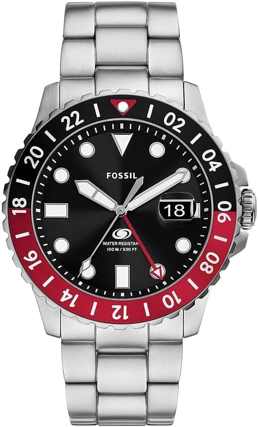 Fossil Blue Relógio para homem, GMT com correia de aço