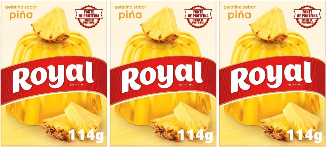 Royal Gelatina sabor abor abacaxi, 10 peças em pó, pack de 2 x 57 g - 114 g x 3