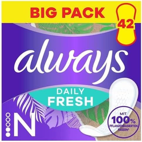 Always Daily Fresh Salvaslips Longo com fibras 100% à base de plantas (38 unidades)