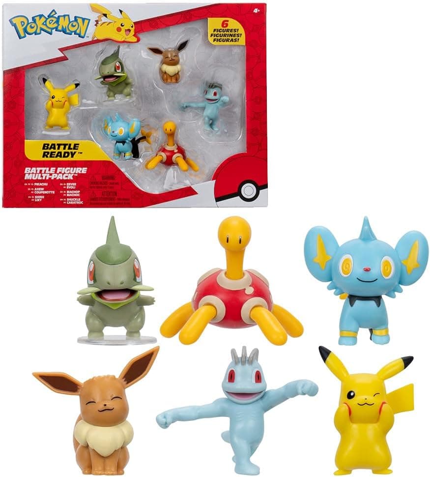 Bandai - Conjunto de 6 figuras Pokémon de 5 cm, estojo mini figurines Pikachu Coupenotte Lixy Evoli Machoc Caratroc – Battle Figuras Pokemon licença oficial brinquedo criança 4 anos e JW3614