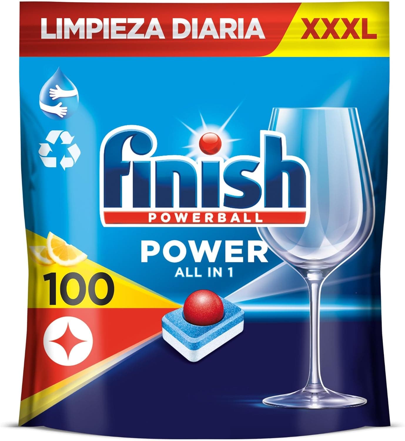 Finish Powerball Power All in 1 pastilhas para máquina de lavar louça limão, 100 pastilhas