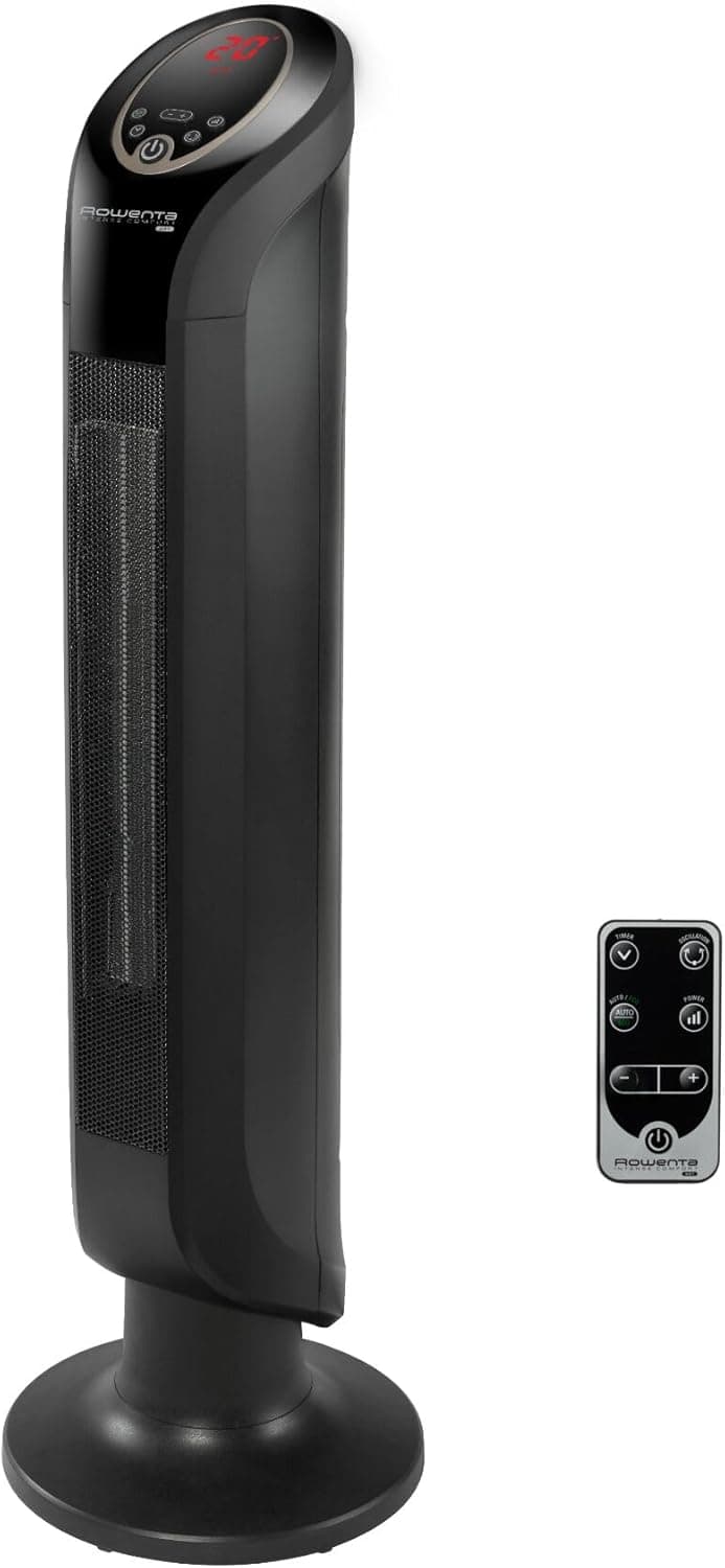 Rowenta Intense Comfort Hot - aquecedor de baixo consumo de cerâmica de torre, silencioso, 3 potências ajustáveis até 2400 W, função Eco, função automático e manual, inclui controlo remoto, SO9420