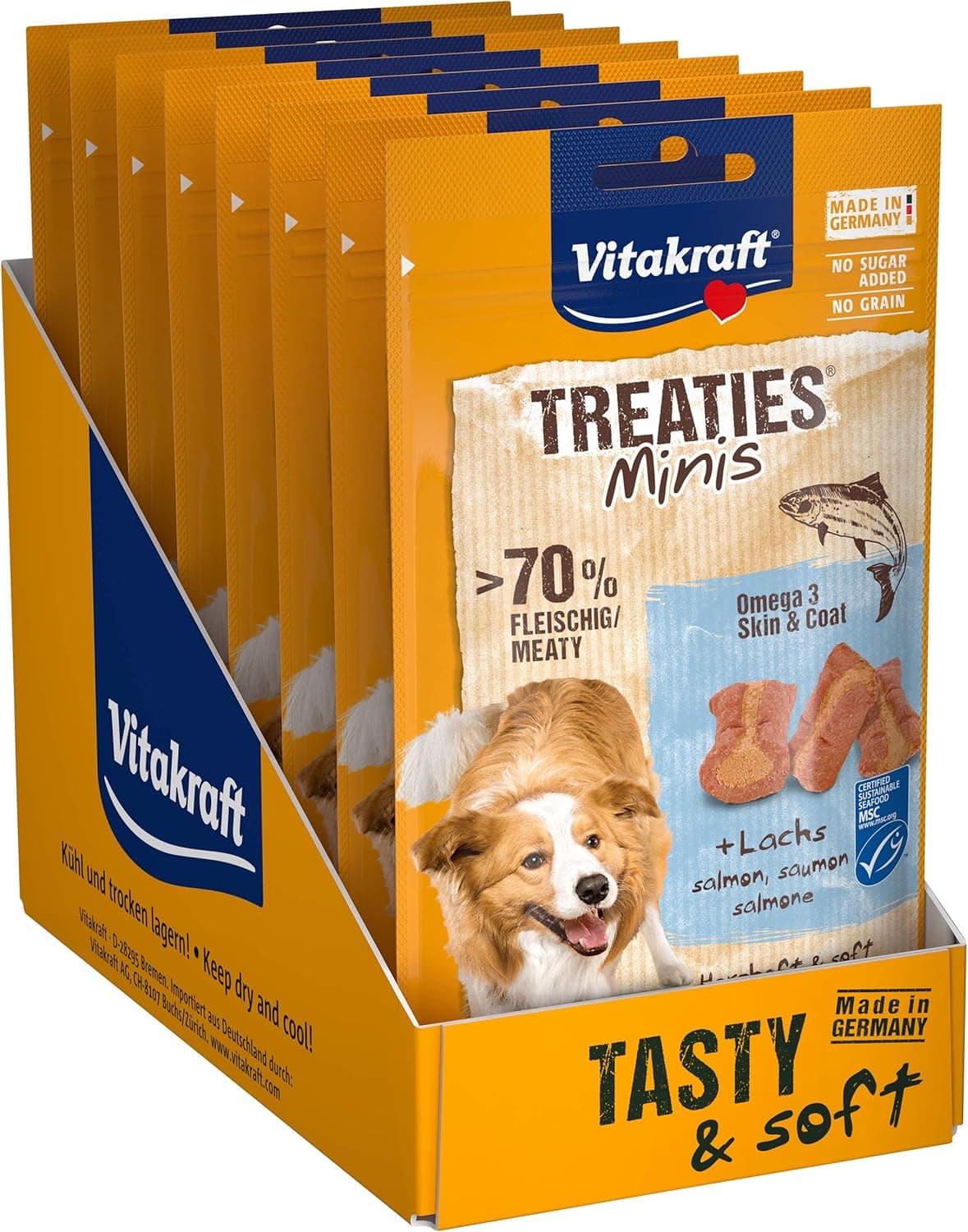 Vitakraft Treaties Minis | Snack para cão com salmão e ómega em 8 saquetas de 48 g