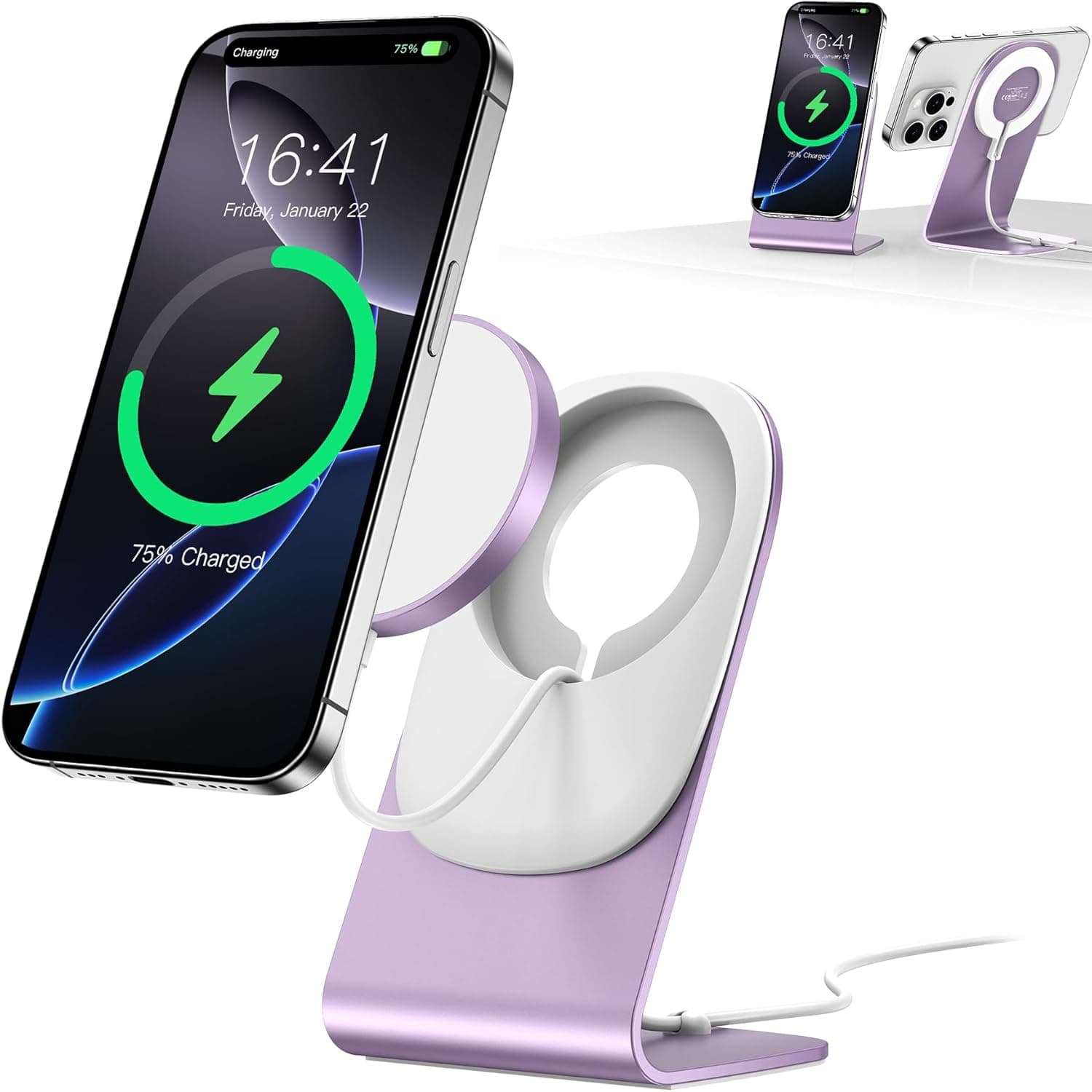 Carregador mag Safe BHHB carregador sem fios iPhone 15 W mag-Safe carregador sem fios carregador com suporte para iPhone 15 Pro Max/15 Pro/15 Plus/14/13/12/Air-Pods 2/3/Pro (rosa)