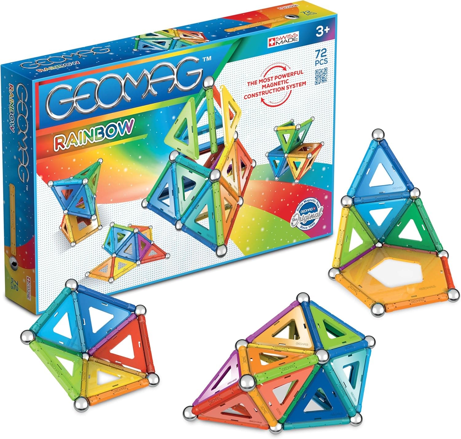 Geomag - Classic 371 Rainbow, Construções magnéticas e jogos educativos, 72 peças - Jogos educativos - para crianças a partir de 3 anos - Construção 3D - Desenvolve a criatividade