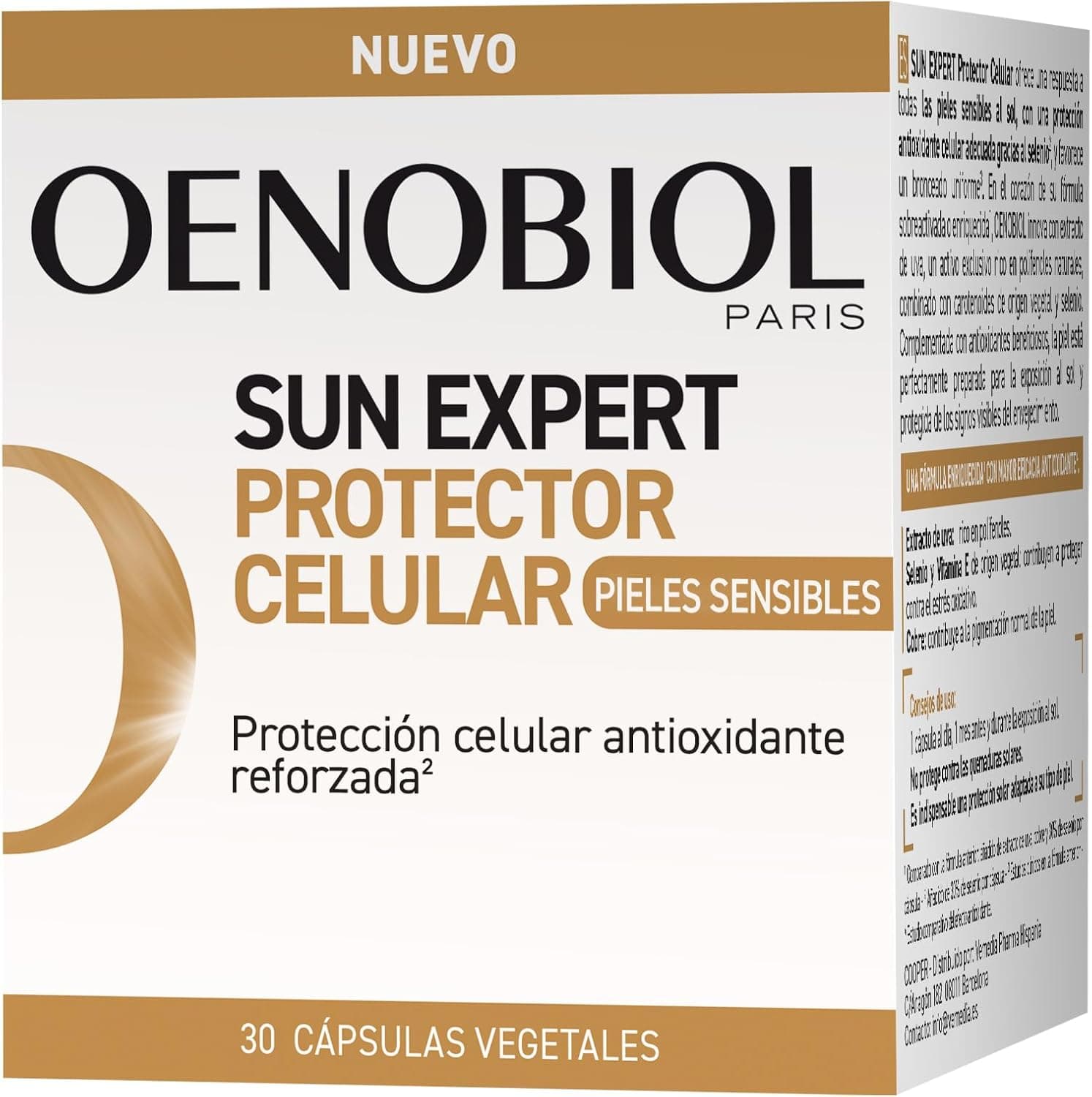 OENOBIOL - SUN EXPERT Peles sensíveis - nova fórmula concentrada no extrato de uva 100% origem vegetal - bronzeado intenso e radiante - complemento alimentar 30 cápsulas 1 mês
