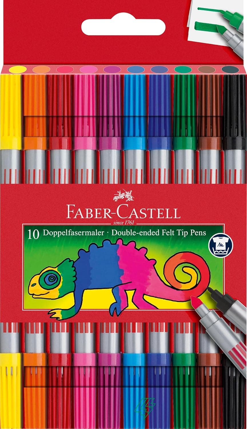 Faber-Castell 151110 - Pacote de 10 marcadores de cores com 2 pontas, fino e grosso
