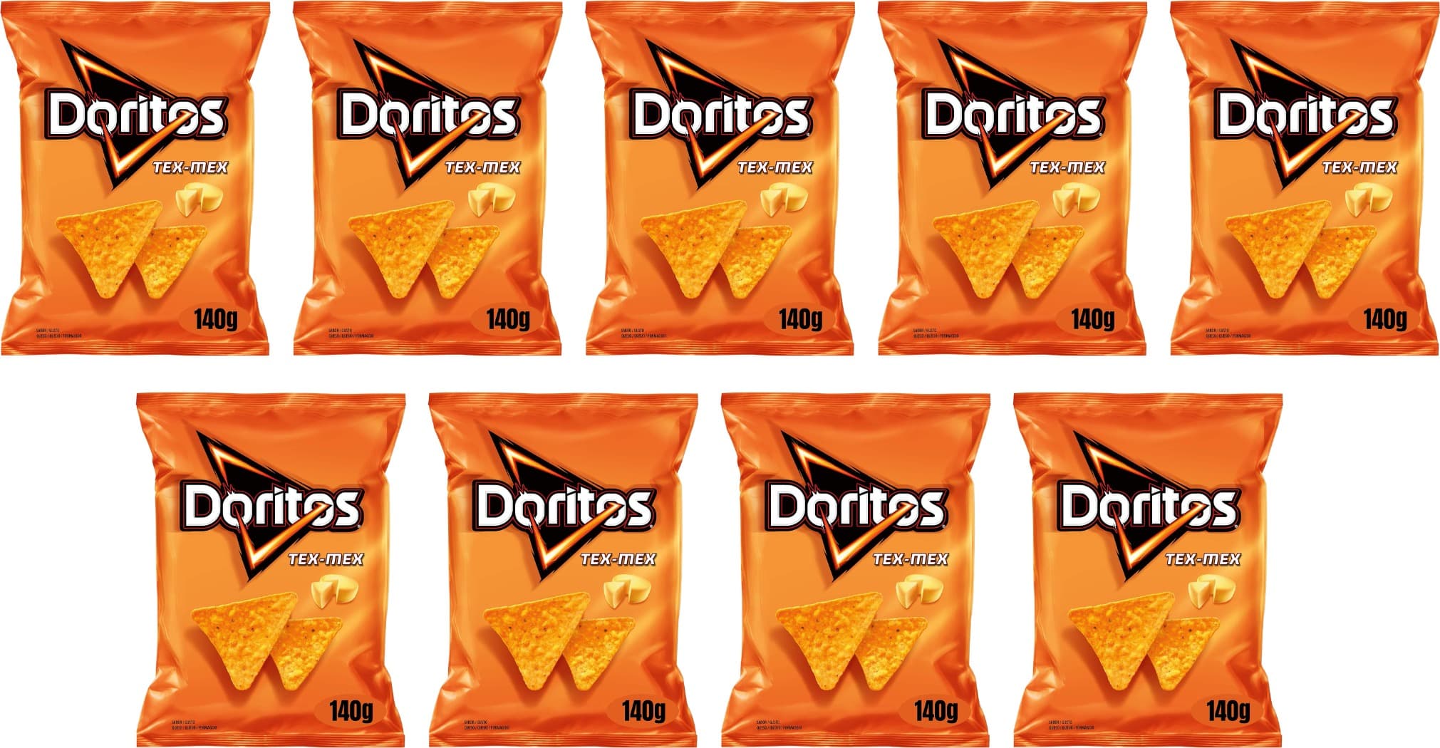 Doritos Tex Mex, nachos com sabor a queijo, 140 g x 9