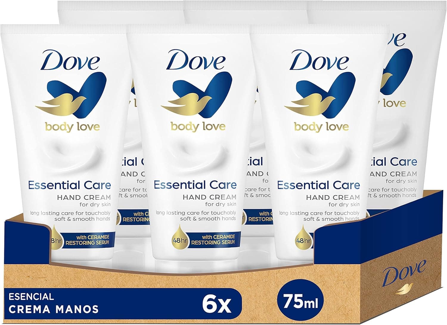 Dove Creme hidratante para as mãos nutrição essencial que hidrata e cuida da pele 75 ml, conjunto de 6 unidades