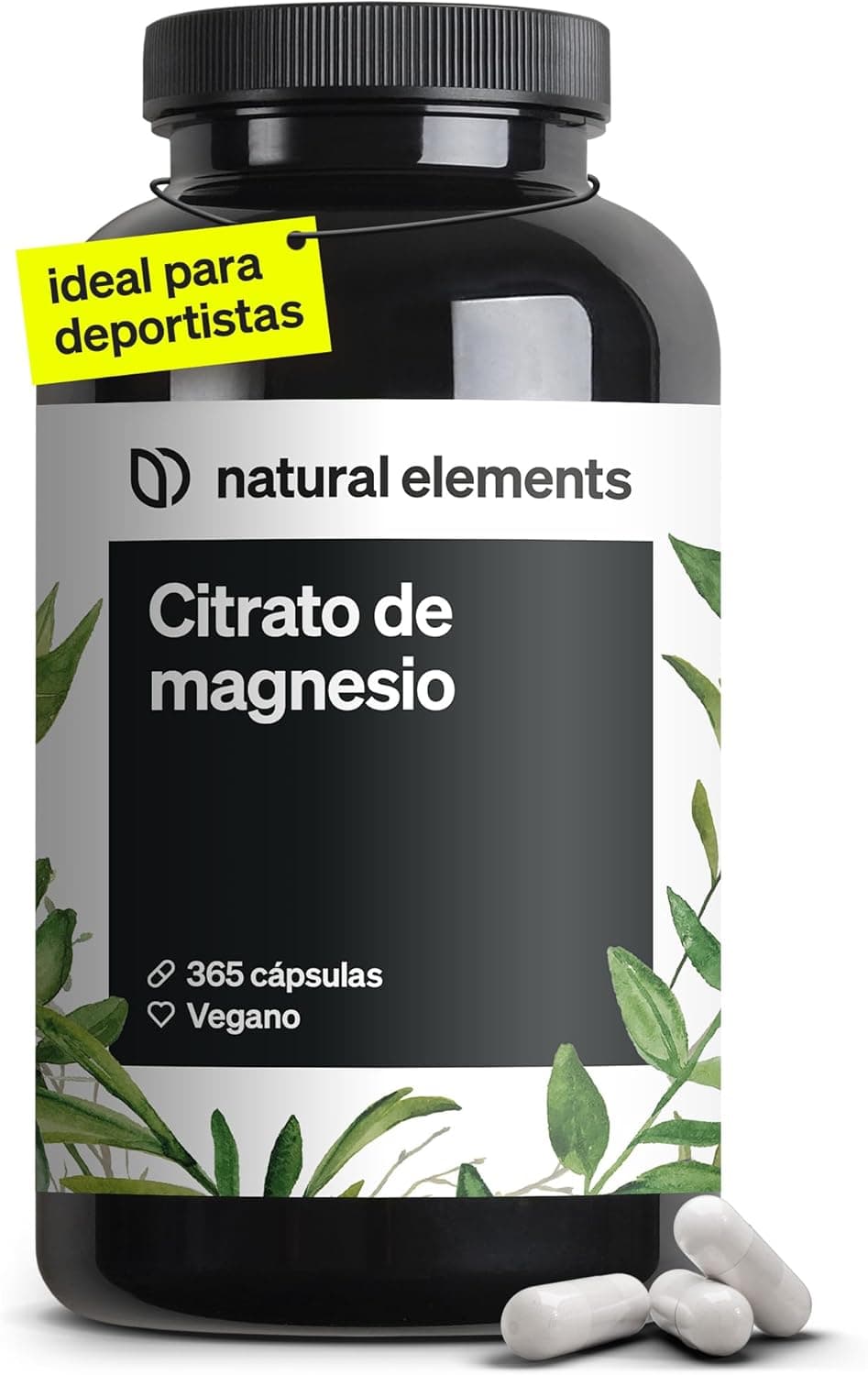 Citrato de magnésio - 365 cápsulas em alta dosagem - 2320 mg, das quais 360 mg são de magnésio elementar por dia - para músculos, ossos e sistema imunitário - testado em laboratório