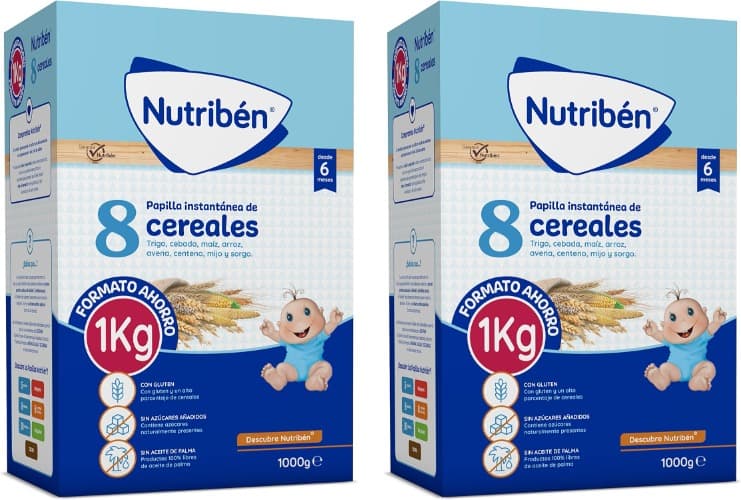 Nutribén 8 Cereais | Papa instantânea sem açúcares adicionados e sem óleo de palma 1 kg x 2