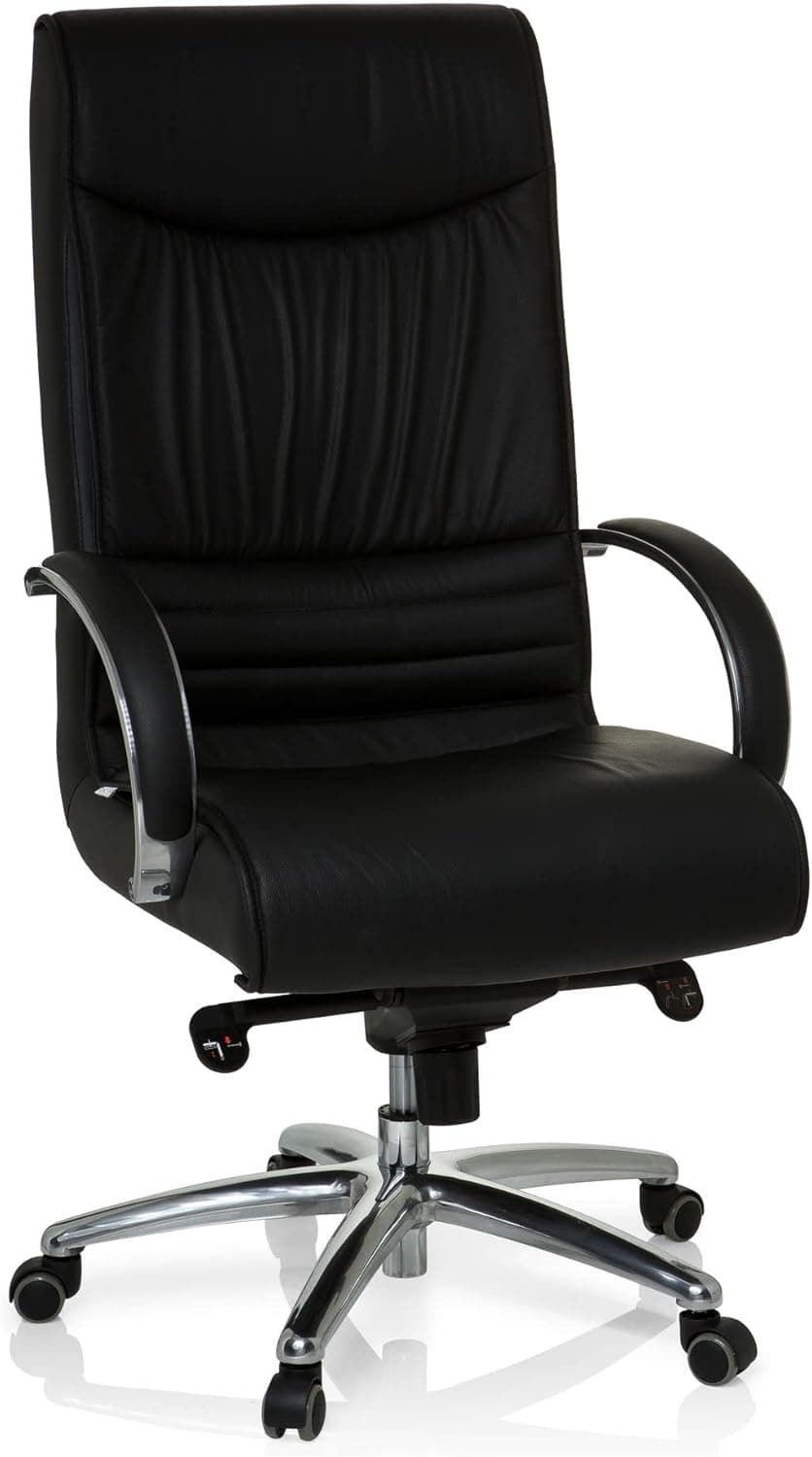 hjh OFFICE 600953 Cadeira de escritório XXL F 400 couro preto, cadeira giratória até 150 kg, encosto ergonómico