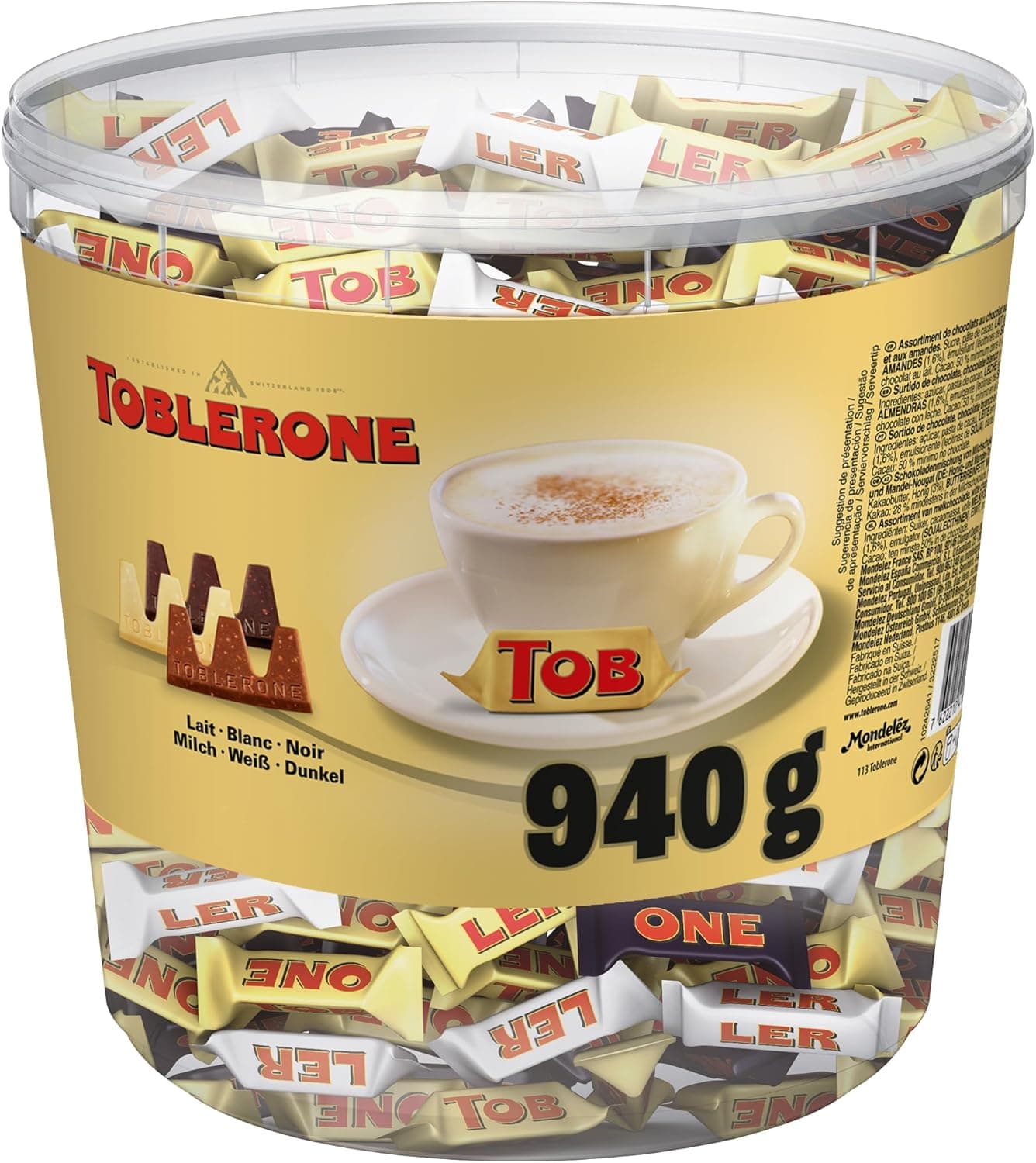Toblerone Sortido de mini chocolate suíço mistura de sabores: chocolate com leite, chocolate branco e chocolate preto com Nougat de mel e amêndoas, pack 904 g