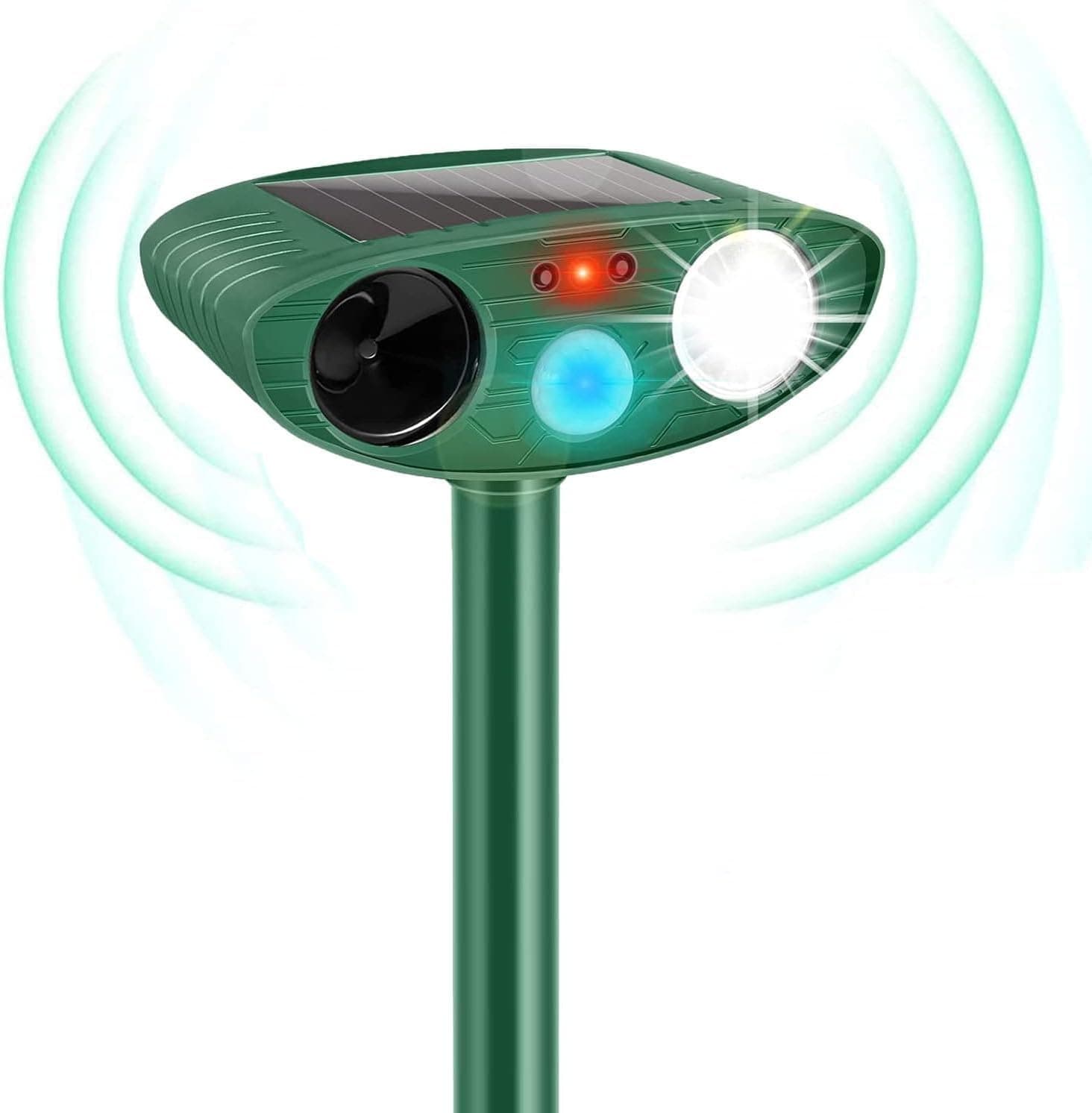 Repelente ultrassônico para gatos, repelente de martas para jardim, à prova d'água, alimentado por energia solar com sensor de movimento, repelente de pássaros, repelente de animais contra gatos e cães