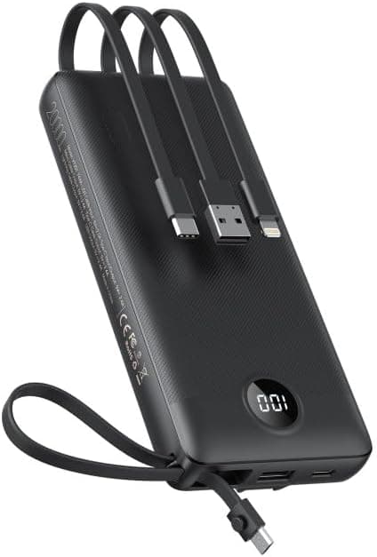 Power Bank 20000 mAh, VEEKTOMX Bateria externa USB C carregador portátil com cabos integrados, 5 saídas e 2 entradas Powerbank compatível com iPhone/Samsung/Huawei/Tablet, viagem essencial (preto)