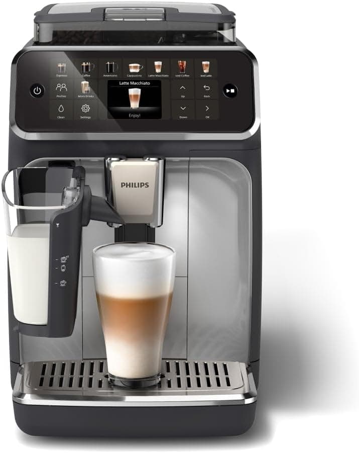 Philips Cafeteira totalmente automática da série 5500 - 20 cafés quentes e gelados, sistema de leite QuickClean LatteGo, 40% mais silencioso graças à SilentBrew, QuickStart, preto e prata (EP5546/70)