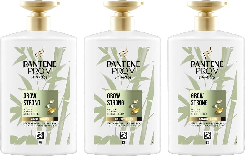 Pantene Pro-V Miracles Crescimento com força condicionador fortificante para cabelo seco e danificado 1 L com biotina e proteínas. Reduz a queda do cabelo por quebra para que cresça longo e forte x3