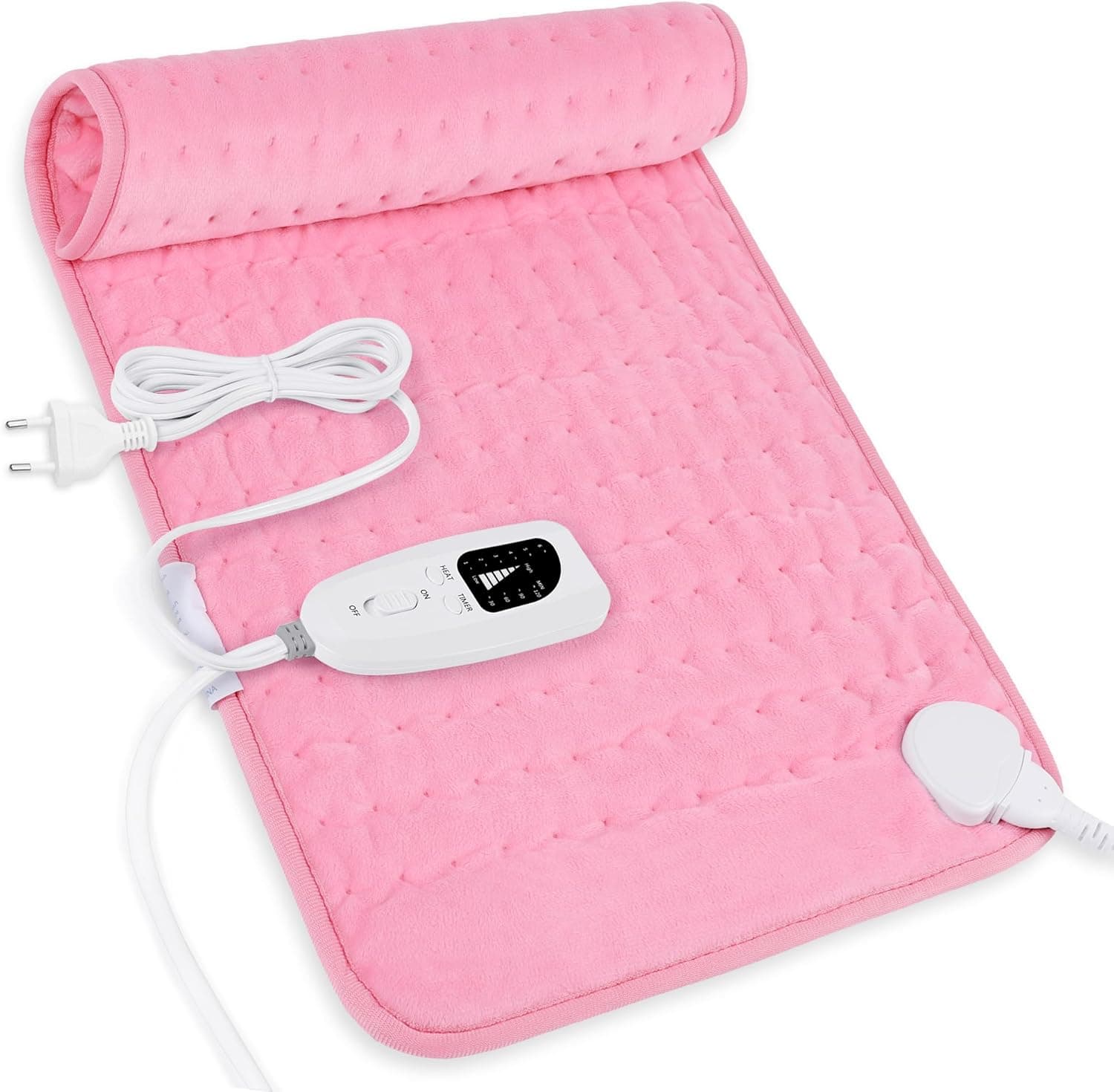 Manta elétrica lombar, manta elétrica para costas, pescoço, ombros e barriga com função de desligamento automático, flanela suave rosa, 30 x 60 cm