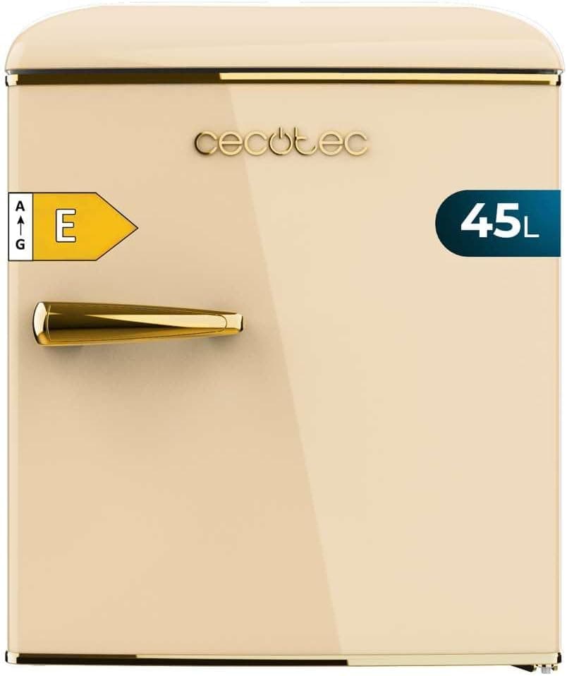 Cecotec Geladeira pequena frigorífico retro mesa 45 L bolero CoolMarket TT Origin 45 bege E. 55 cm de altura e 44,7 cm de largura, classe energética E, Icebox e puxador cromado, bege 