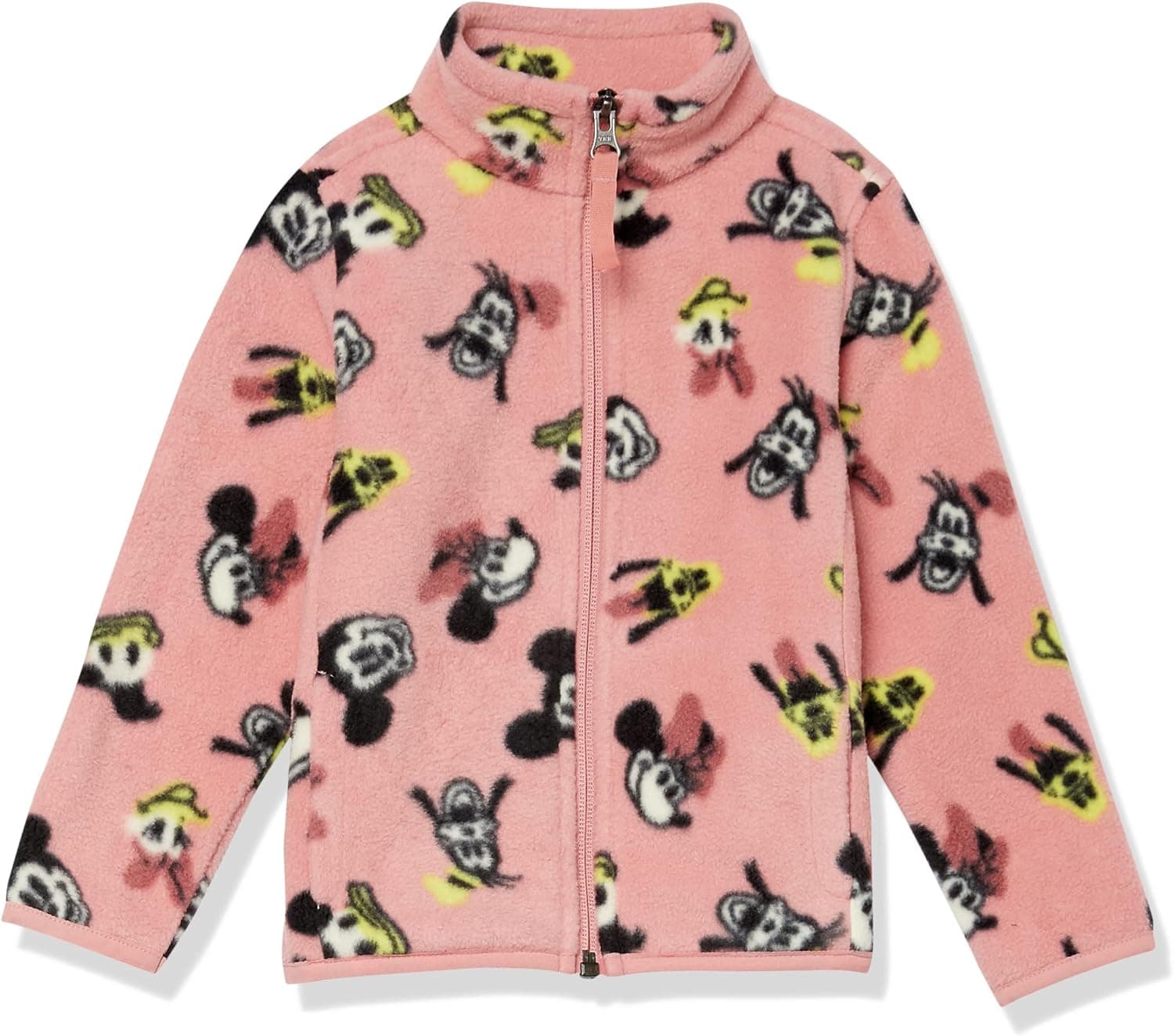 Amazon Essentials Casaco de forro polar com fecho de correr completo e gola Perkins para menina - Disney - Mickey, Minnie, Pateta e Pato Donald