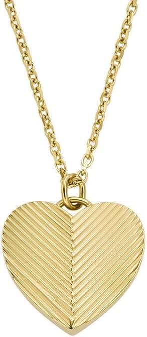 Fossil Colar com pingente de coração para mulher Harlow em aço inoxidável em tom dourado com textura linear, JF04652710, Aço inoxidável, Sem Pedra Preciosa
