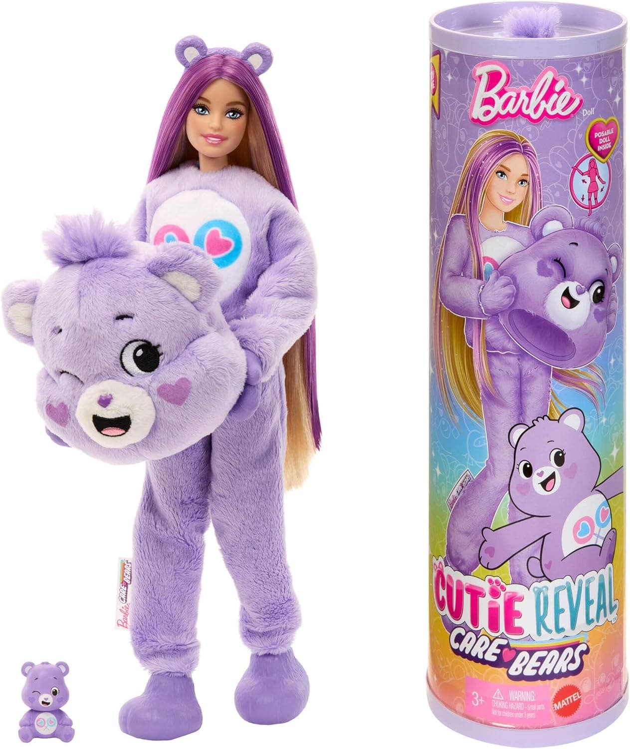 Barbie Cutie Reveal Care Bears Boneca e acessórios da moda, inclui uma fantasia de ursinha generosa e 10 surpresas, incluindo mudança de cor e um ursinho em miniatura, JCN94