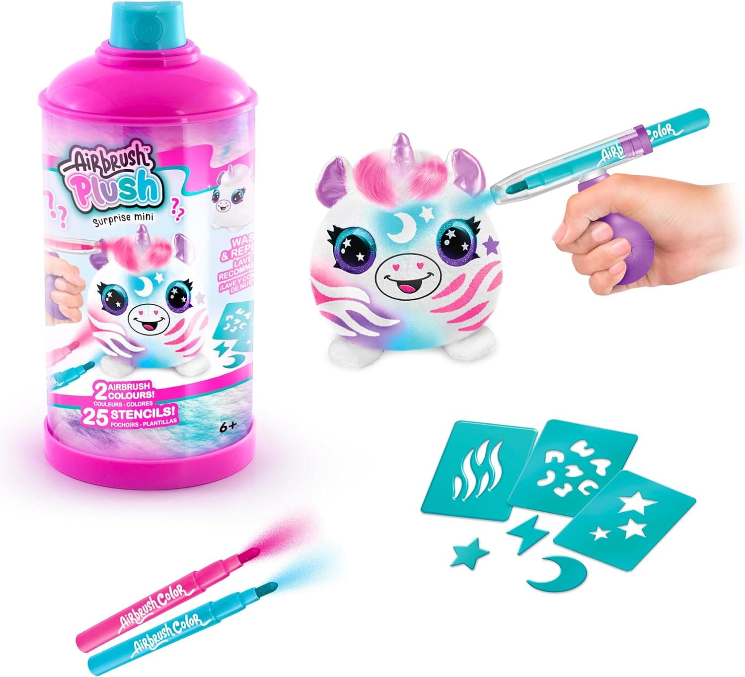 Canal Toys Airbrush Plush Mini | Peluche personalizável para crianças com spray, marcadores e moldes