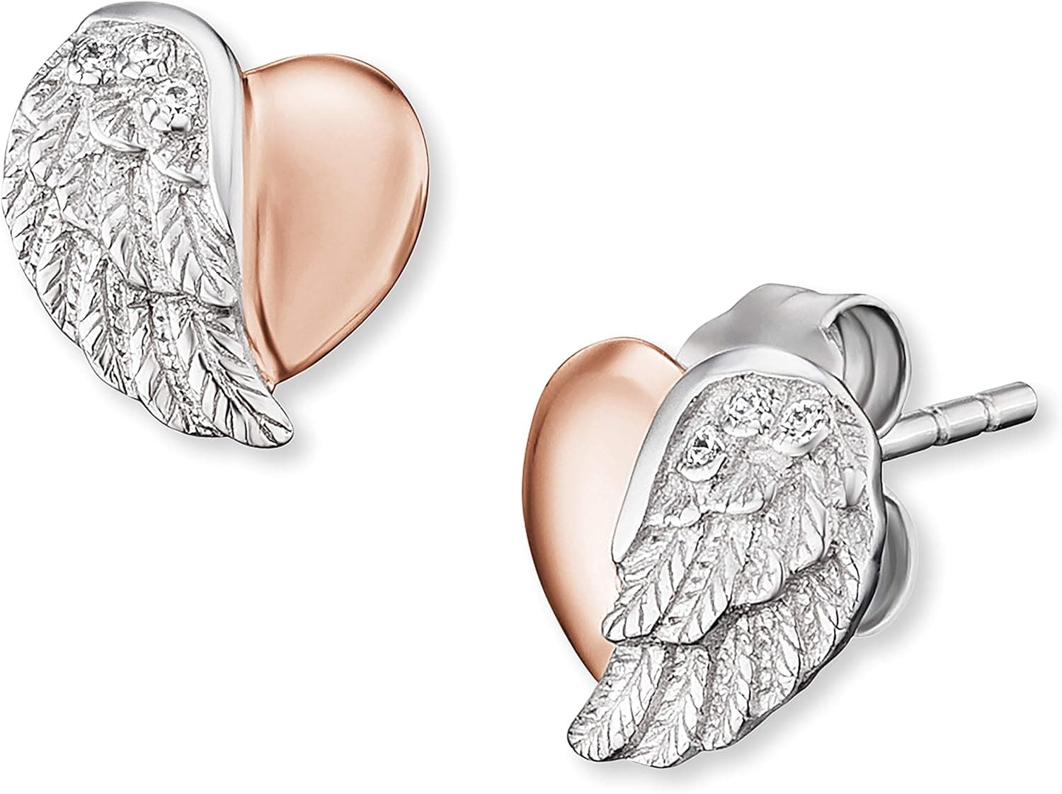 Engelsrufer ERE-LILHEARTWING-BI | Brincos de prata em forma de coração com zircónias brancas para mulher