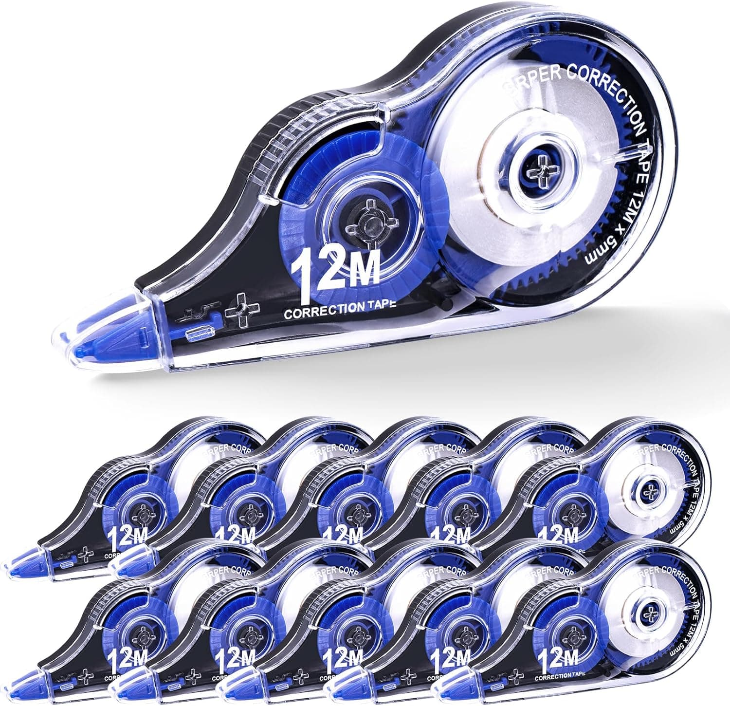 Jewan Fita de correr de 10 peças, 12 m x 5 mm, fitas de correr Roller Pocket com tampa protetora, ideal para material escolar e papelaria escritório, útil para apagar e escrever de imediato
