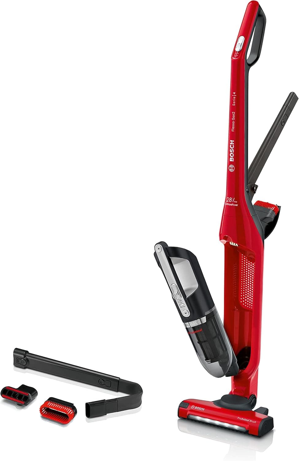 Bosch Série | 4 Flexoo'o Gen 2 aspirador vertical sem cabo, 28 W, 0,4 litros, 82 decibéis, 2 velocidades, vermelho