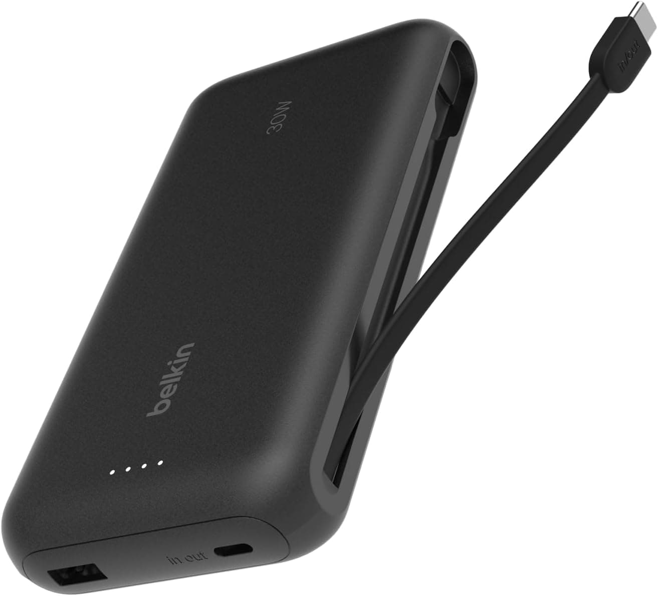 Belkin BoostCharge Bateria externa de 20 K, carregamento rápido e cabo integrado (PD 30 W), Power Bank, carregador portátil USB-C Power Delivery para iPhone Série 16, iPad Pro, Galaxy Serie S25