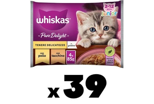 Whiskas Pure Delight Seleção Aves em gel para gatos júnior, 85g x 156