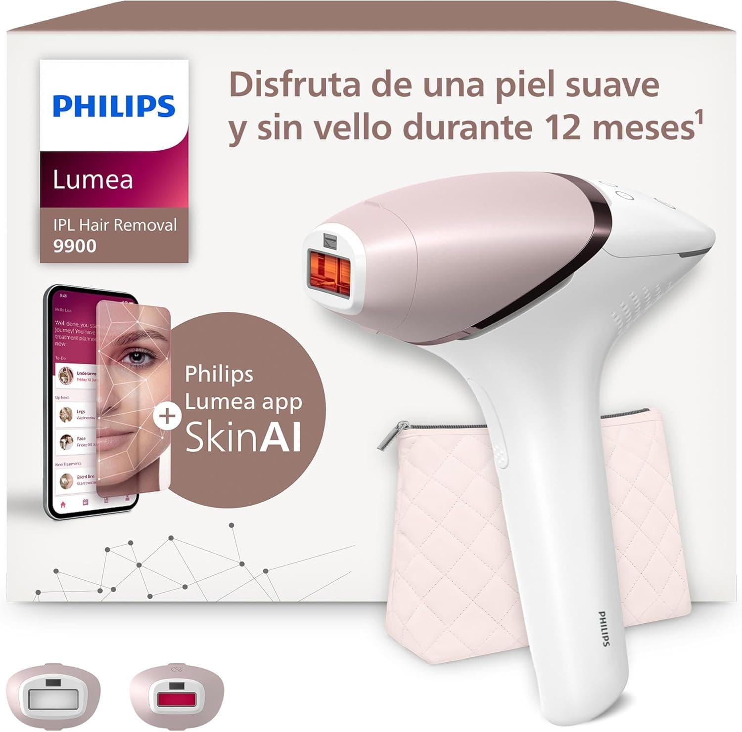 Philips Lumea série 9900, dispositivo de depilação IPL, alternaternativa à depilação a laser, tecnologia SenseIQ e SkinAI, 2 acessórios para corpo e rosto, BRI950/02