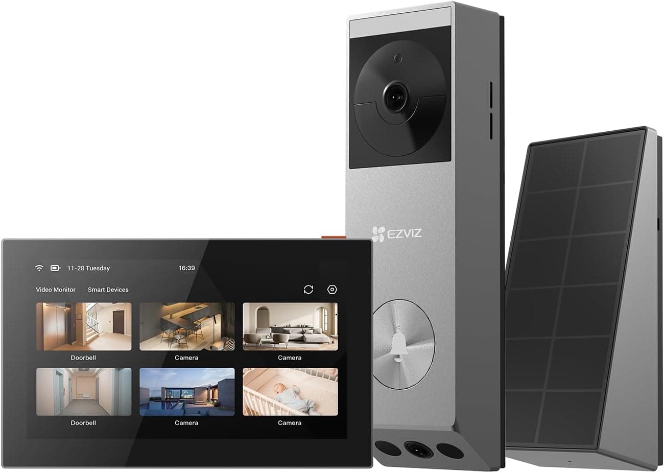 EZVIZ EP3X Pro campainha de vídeo sem fios com monitor SD7, 2K Doorbell com lente dupla, deteção de pessoas/pacote, visão noturna colorida, trocador de voz, 32 GB eMMC incorporado