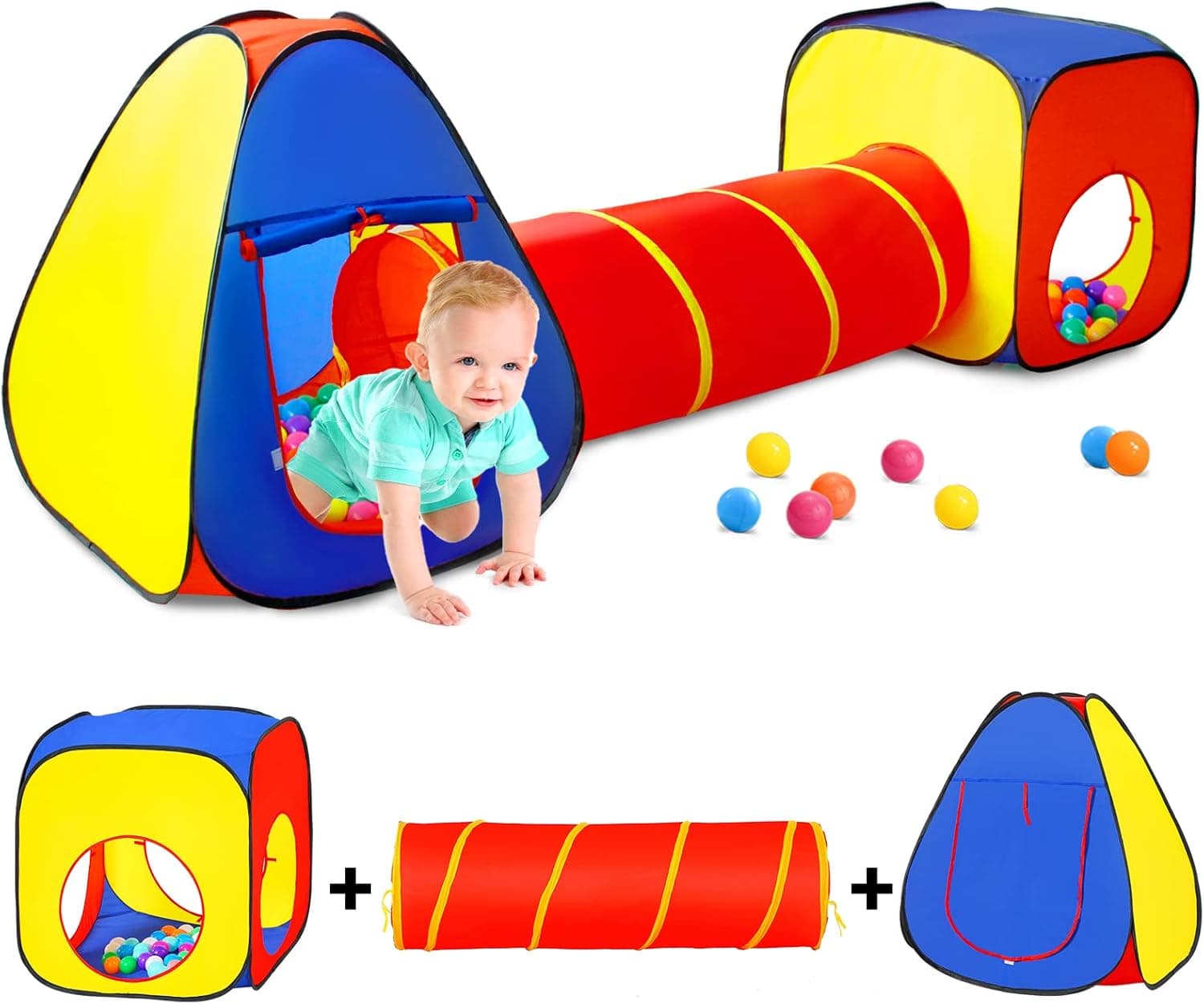 Tenda de campismo infantil com buraco de bola +túnel de jogo tenda de tipi, casa de jogos para meninos e meninas, presente dobrável para meninos e meninas, brinquedo para jogos de interior e exterior
