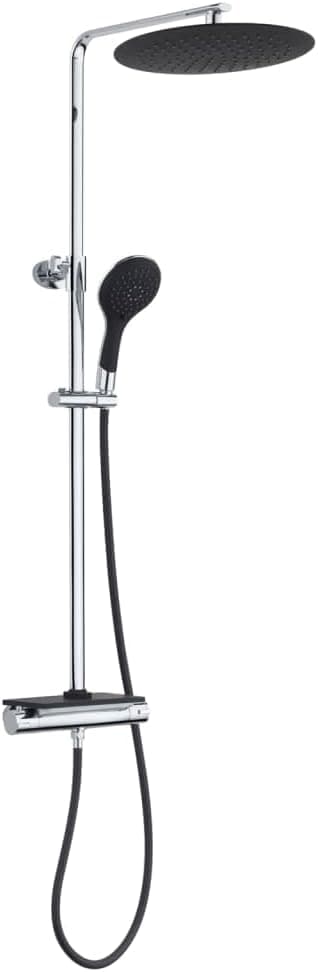 EISL DX1103CST Sistema termostato e prateleira, chuva com suporte de parede (para furos existentes), torneira de chuveiro de coluna , cor, cromado/preto, B x H x T ca. 267 x 1180 x 530 mm
