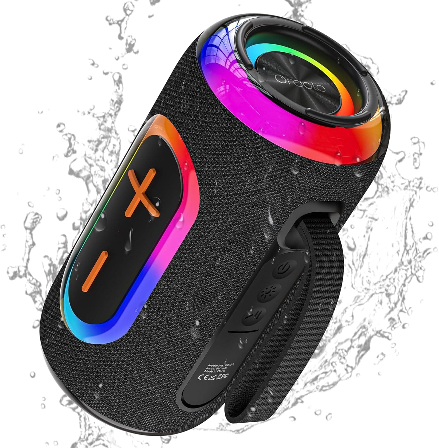 Altifalante potente Bluetooth com luz LED RGB, altifalante portátil sem fios com som estéreo potente de 24 W, Bluetooth 5.4, suporte AUX/TF Card, impermeável IPX5 para exteriores, adequado para festas