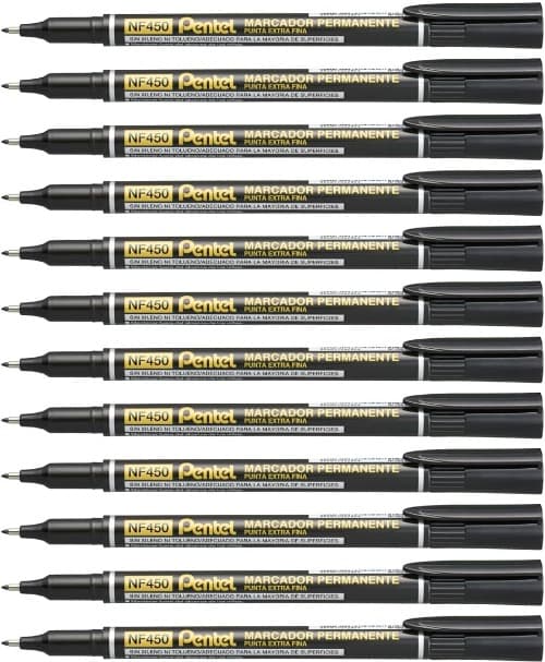 Pentel | 12 marcadores permanente de ponta extrafina e tinta preta de longa duração