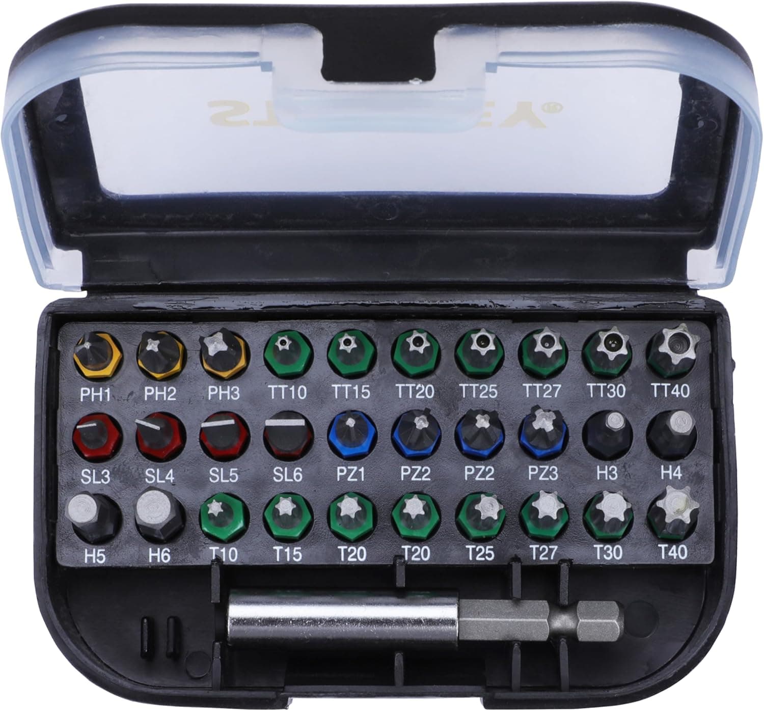 STANLEY Conjunto de pontas para aparafusar, 31 peças, inclui pontas seguras (Ph, Pz, Sl, Hex, T, TH) e adaptador magnético, para trabalhos de precisão e segurança, STA60490-XJ