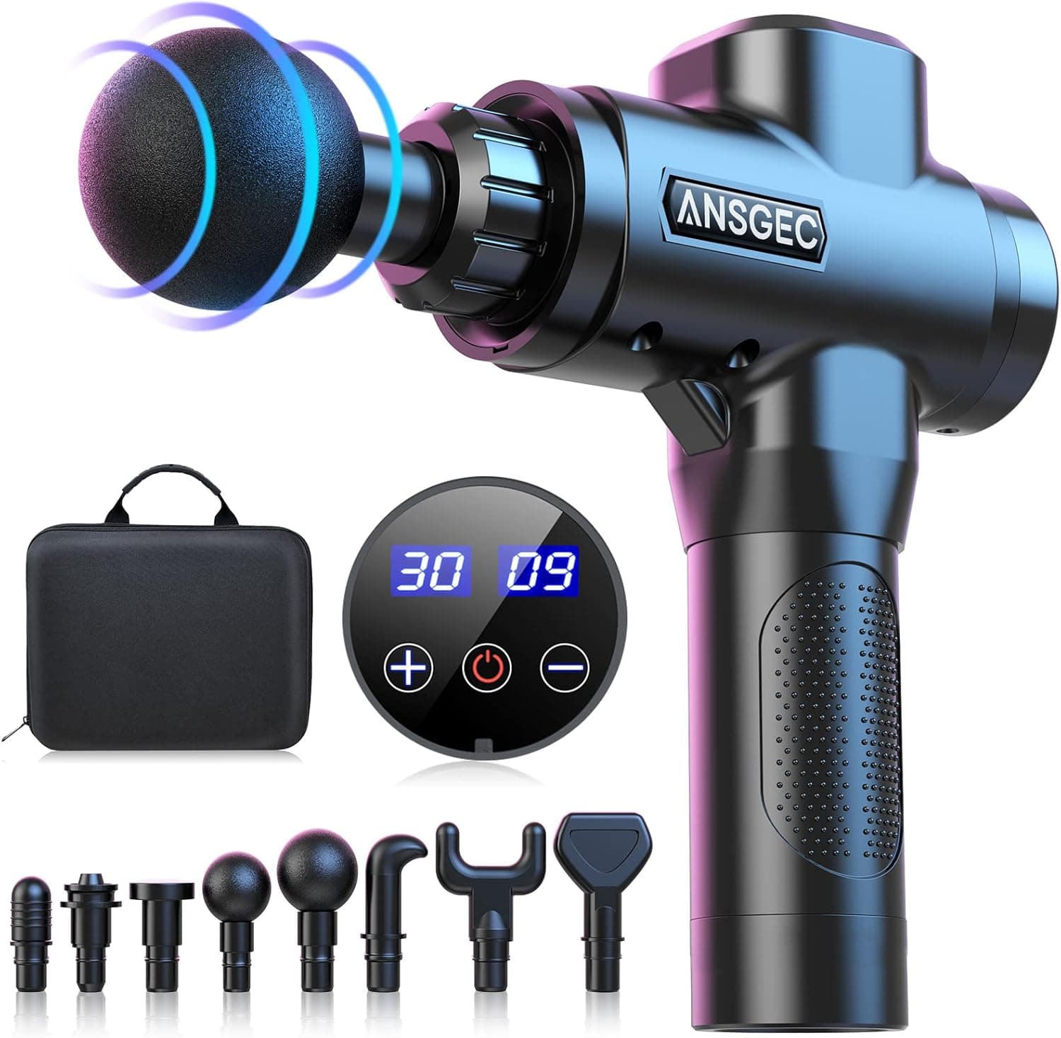 Pistola de massagem muscular com 30 níveis ajustáveis, potente, ultra silencioso e ecrã táctil LCD, 8 cabeças pistola de massagem para relaxamento recuperação fadiga