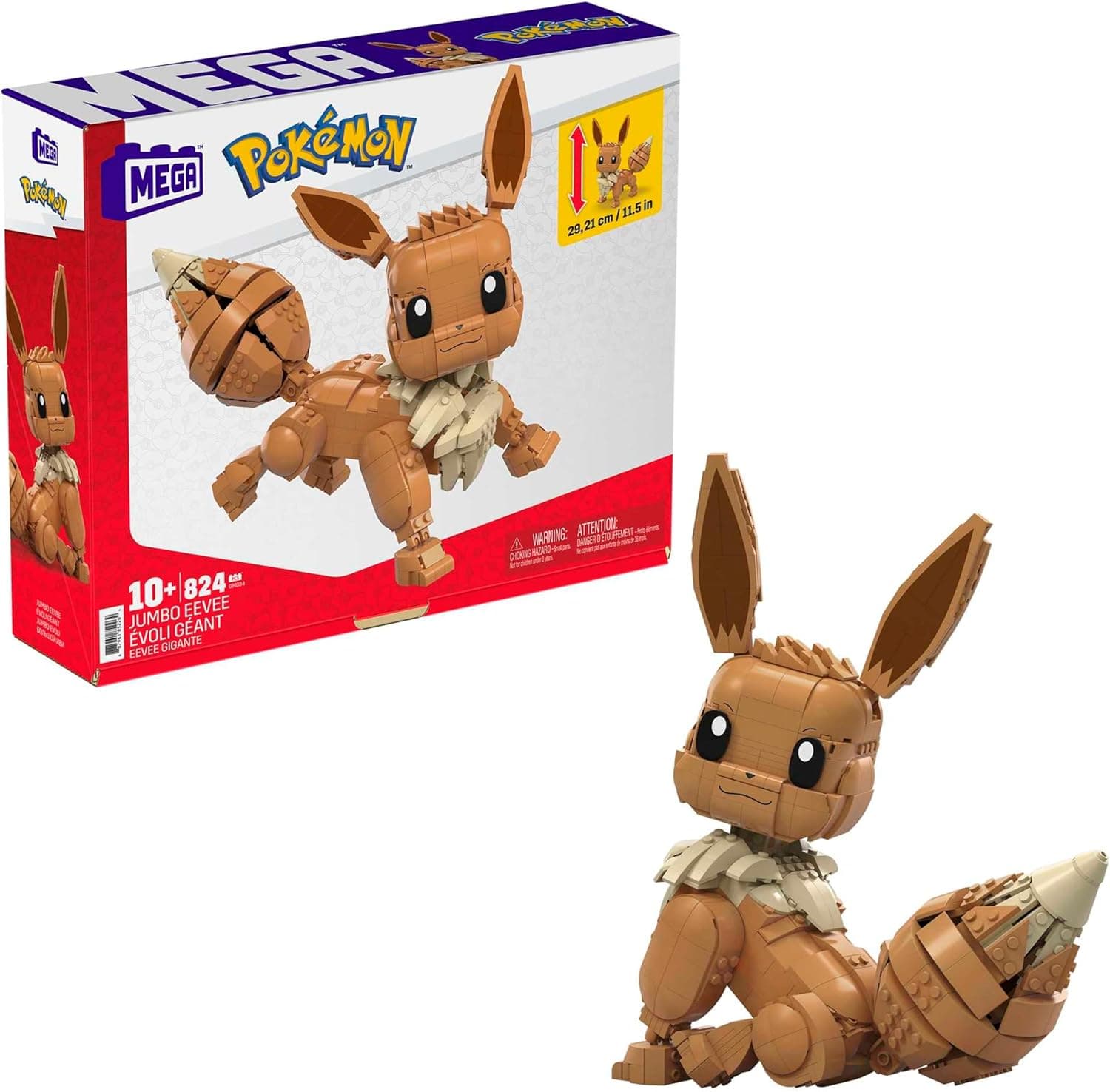 Mega Pokémon, Pokebola Jumbo Eevee, figura de brinquedo de construção, 824 peças, para crianças + 10 anos, GMD34
