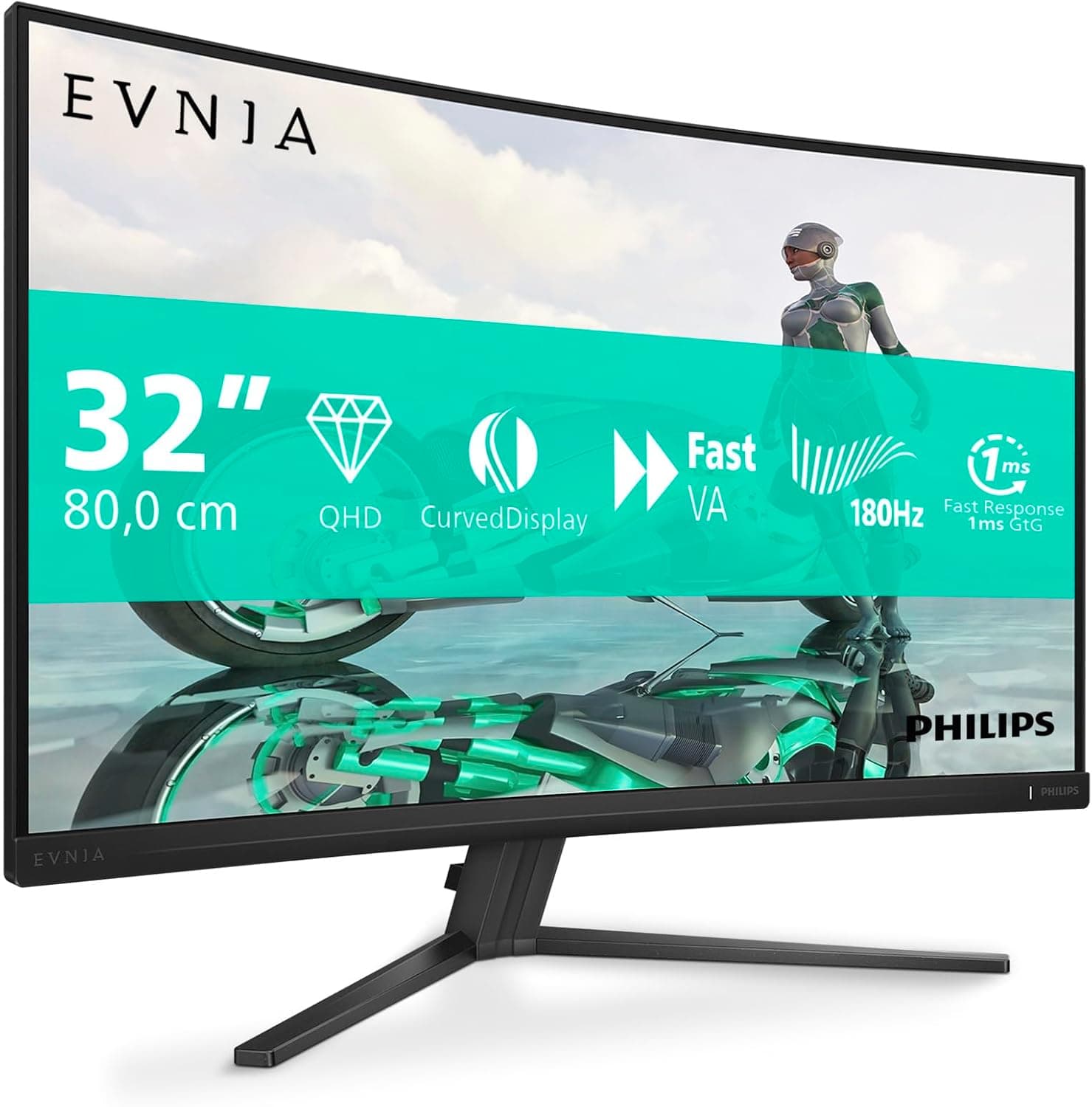 Philips Evnia 32M2C3500L Monitor de jogos curvo QHD de 32 polegadas, 180 Hz, 0,5 ms, FreeSync Premium, HDR10 (2560 x 1440, 2X HDMI, DisplayPort), cinzento escuro