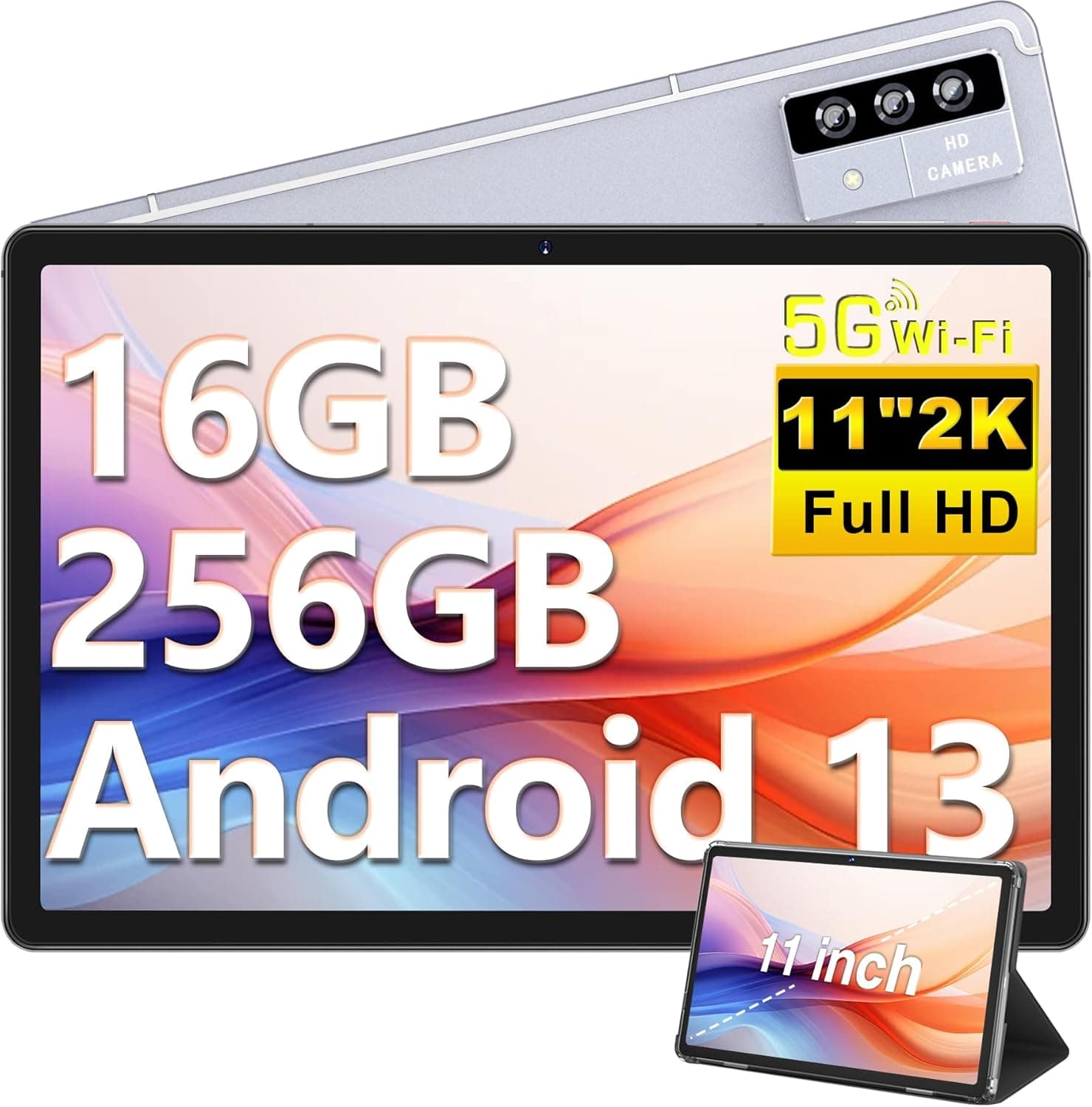 2025 Newest 2K + Tablet de 11 polegadas, 16 GB RAM+256 GB ROM (TF 1TB), Android 13 Tablets 2000  1200 pixels, 8-Core 2,0 GHz, 4 colunas de som, 8600 mAh, 5G Wi-Fi, Bluetooth 5.0, GMS Certified Tablet
