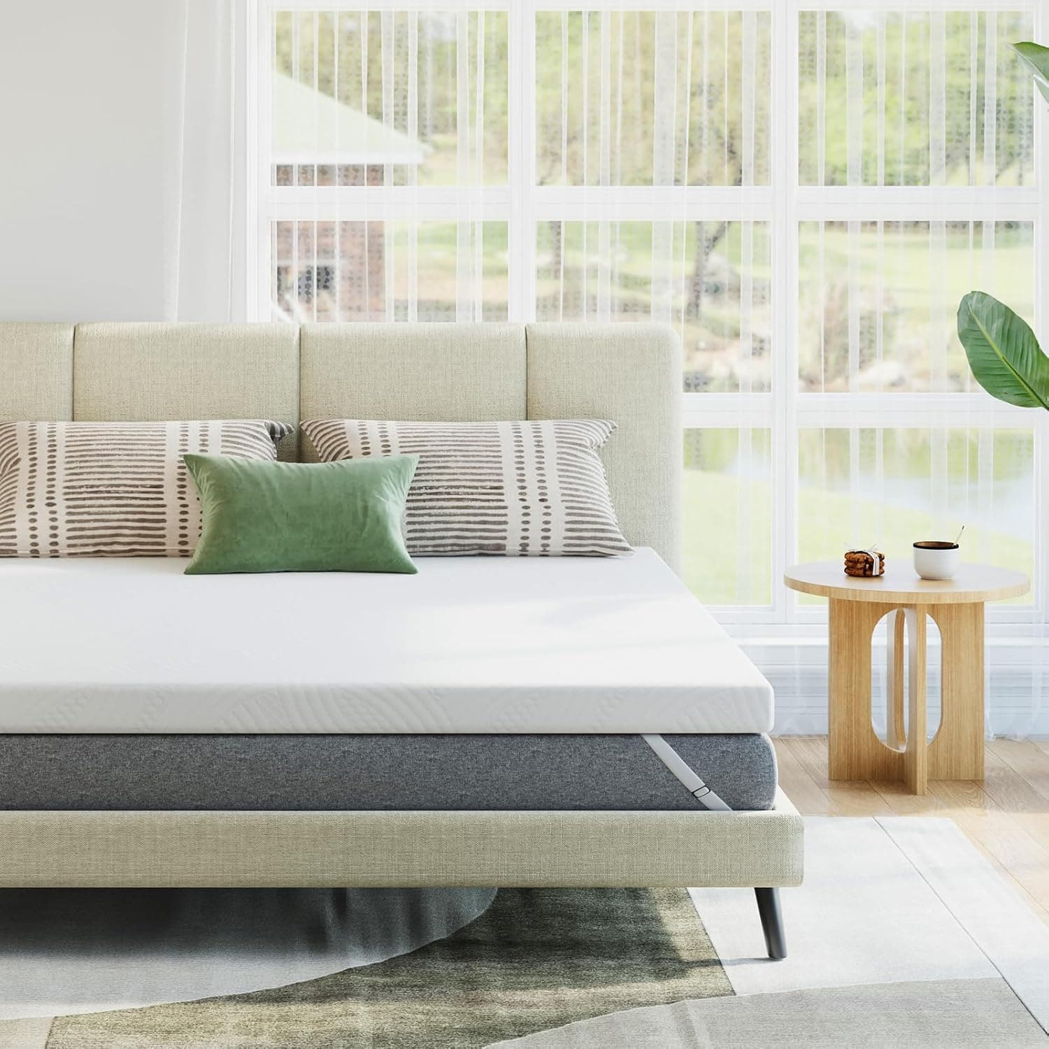 Novilla Topper 140 x 200 cm, 5 cm, top de colchão de fibra de bambu, Mattress Topper removível e lavável a 60 °C, respirável e fresco