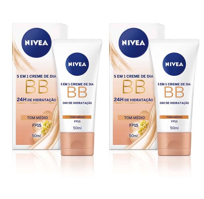 NIVEA Creme BB Essentials de 24 horas de hidratação e luminosidade (2 unidades de 50 ml), hidratante facial de tom claro, cuidado feminino com óleo de jojoba orgânico, cuidado diário SPF 15
