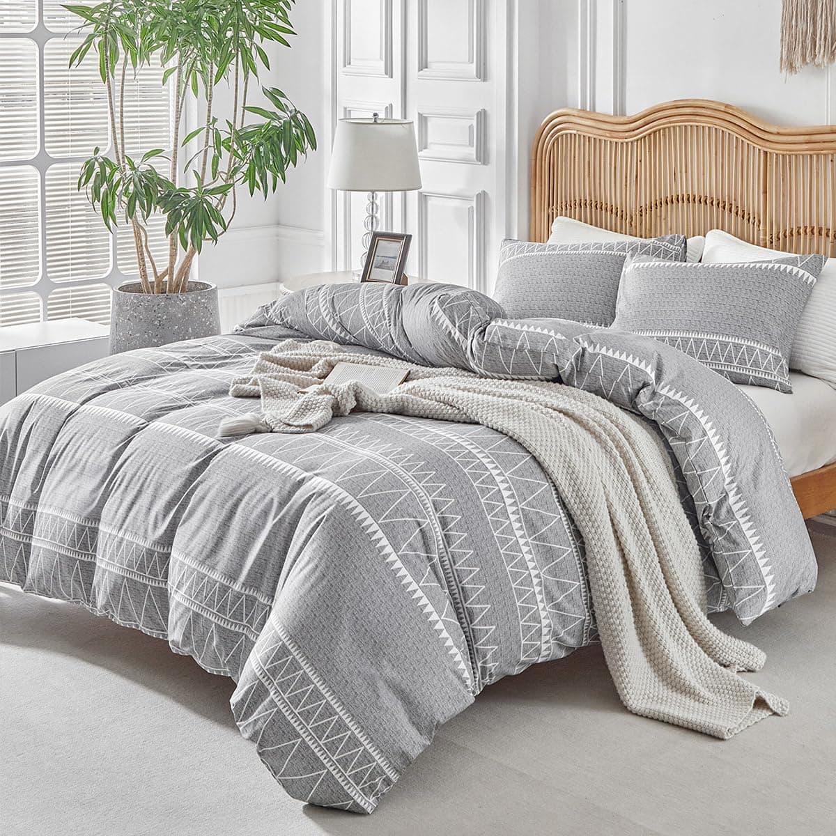 Tokokimo Capa nórdica para cama 135/150, capa nórdica 230 x 220 cm, padrão em microfibra, padrão boémio, 3 peças, composto por 1 capa nórdica 230 x 220 cm + 2 fronhas 50 x 75 cm, Cinzento