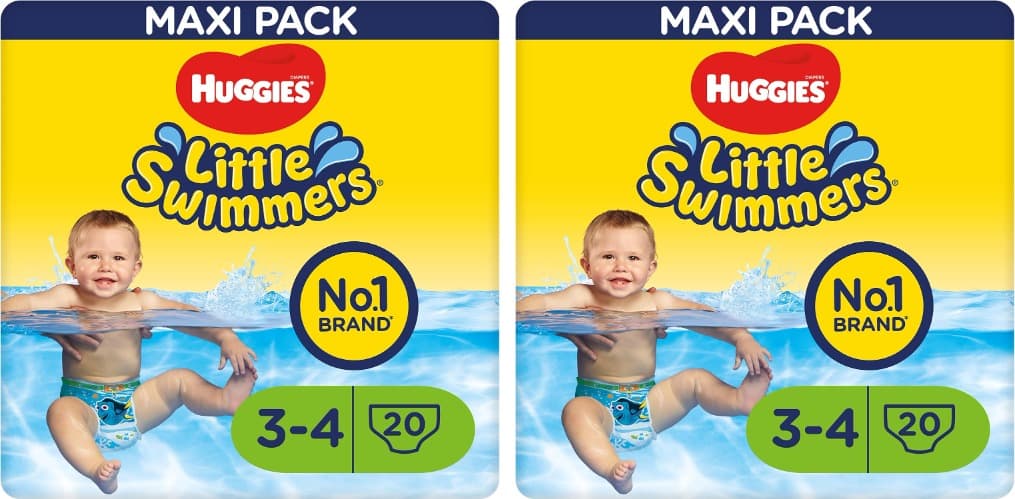 Huggies Little Swimmers | Fraldas de banho descartáveis para bebé com barreiras anti-fugas, não incham na água, tamanho 3-4, 20 unidades x 2