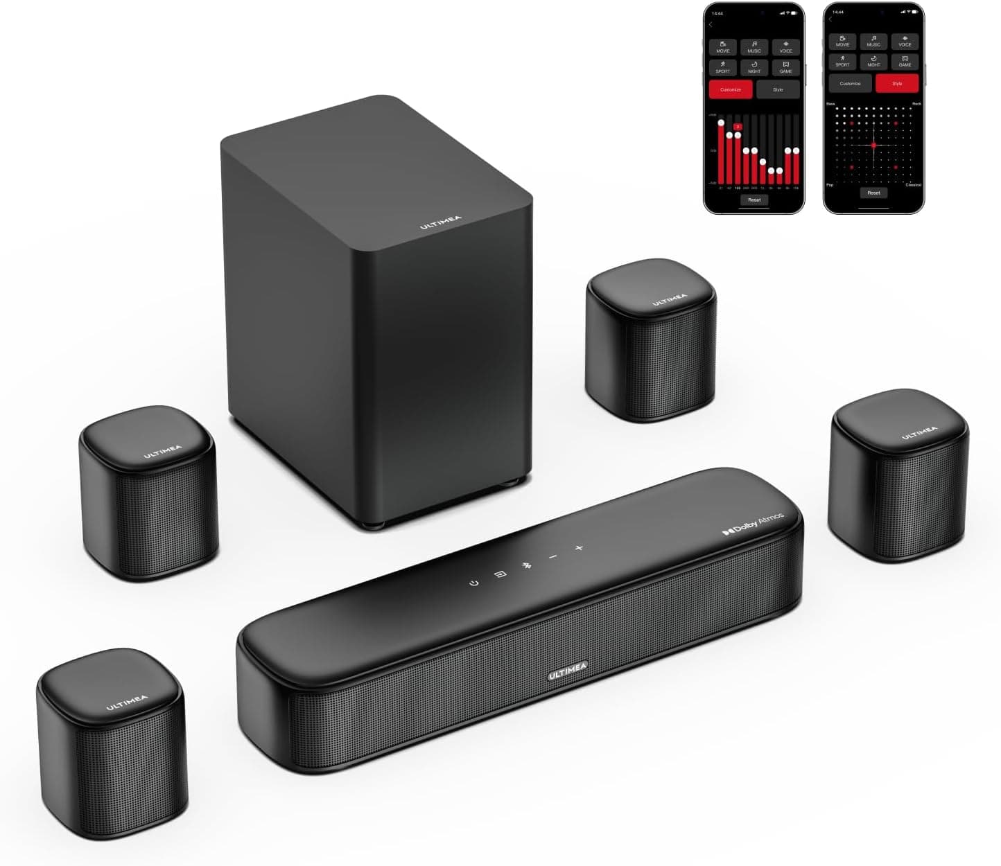 ULTIMEA Aura A60 | Barra de som 7.1 Dolby Atmos com subwoofer e colunas surround para TV 350 W Bluetooth controlo por app