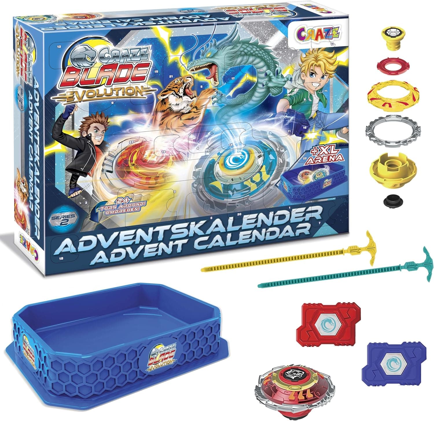 CRAZE Calendario de Adviento Blade | Calendário de Natal com peonzas, estádio de batalha e brinquedos para crianças