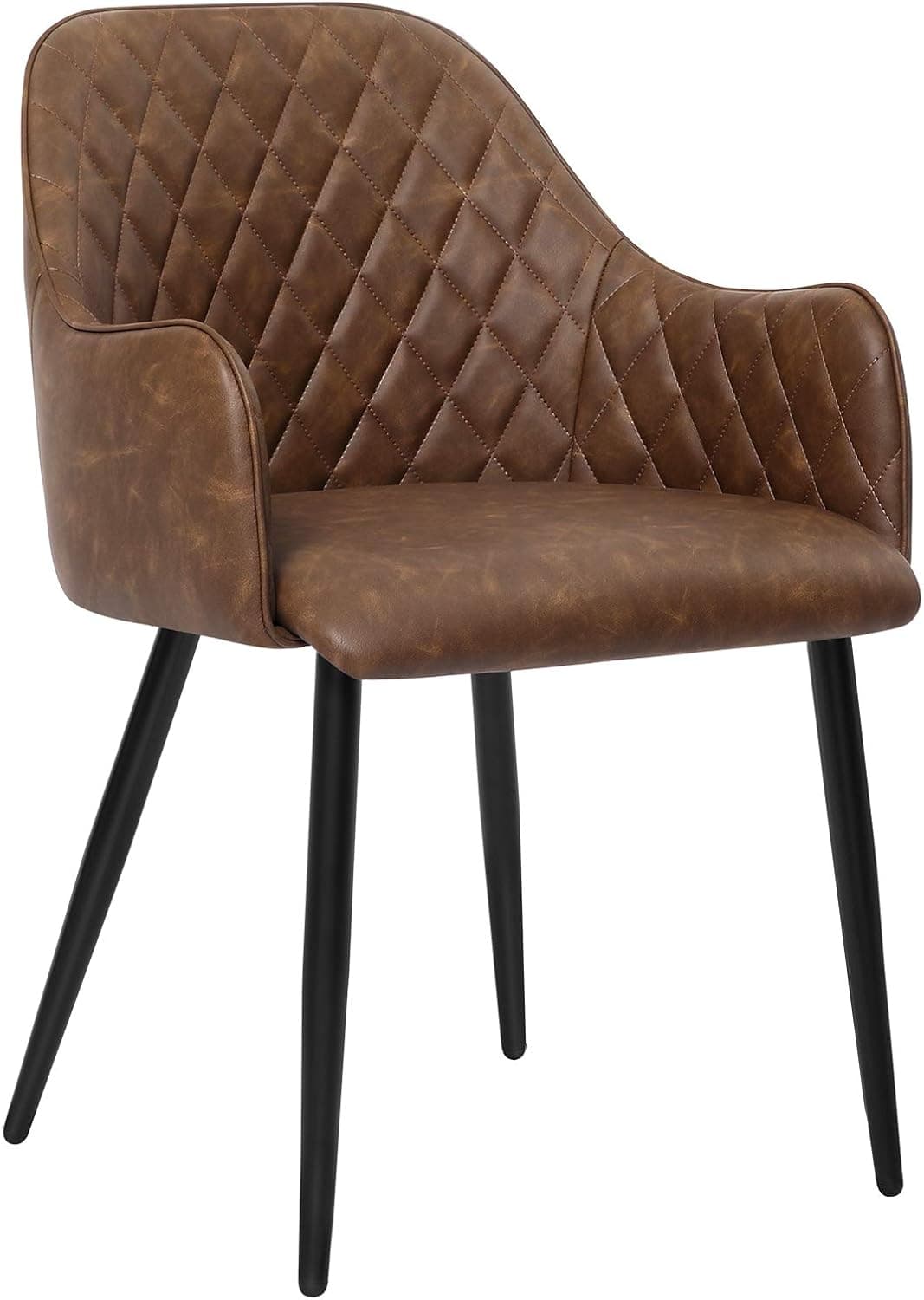 SONGMICS Cadeira de sala de jantar, cadeira com apoios de braços, poltrona estofada em PU com efeito vintage, capacidade de carga de 110 kg, para sala de jantar, quarto, sala de estar, castanho